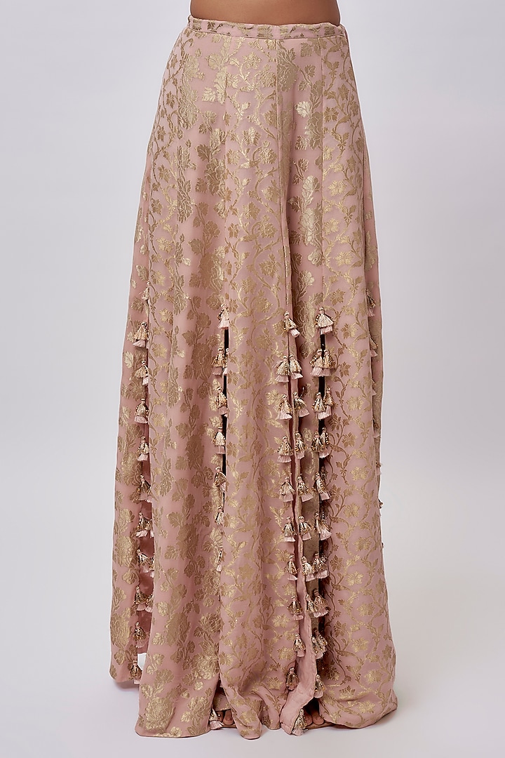 Blush Pink Brocade Silk Embroidered Skirt Set by Payal Singhal at Pernia's Pop Up Shop