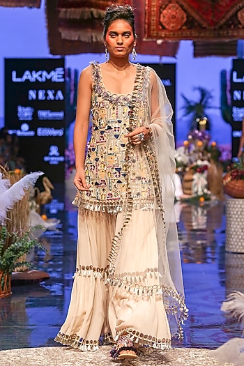 Multi Colored Embroidered Bridal Sharara Set by Payal Singhal at Pernia's Pop Up Shop