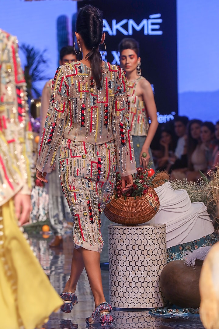 Multi Colored Embroidered Top With Skirt by Payal Singhal at Pernia's Pop Up Shop