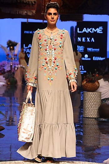 Grey Embroidered Cocktail Dress by Payal Singhal at Pernia's Pop Up Shop
