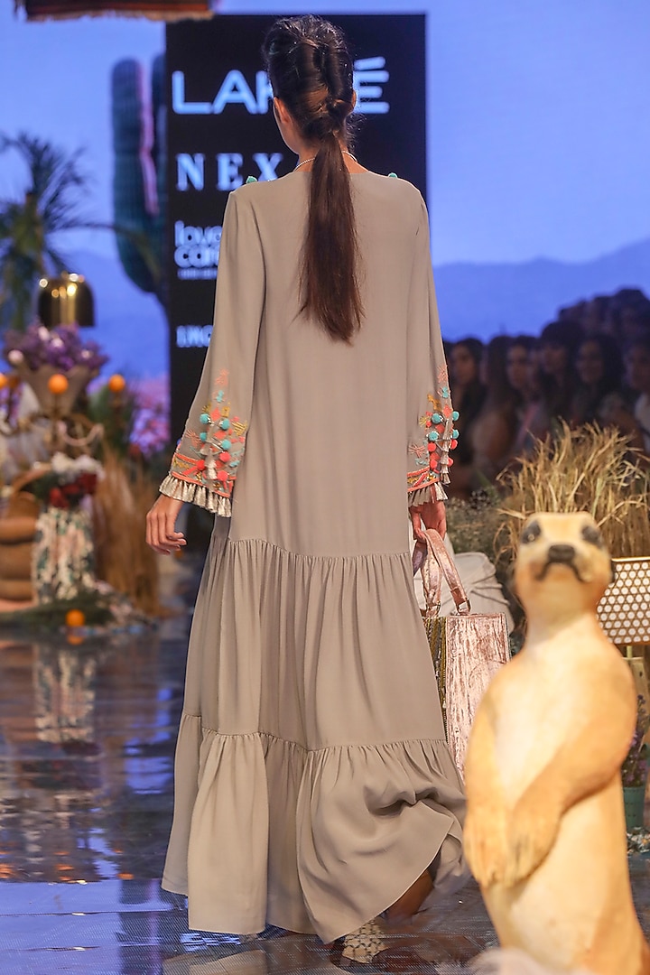 Grey Embroidered Cocktail Dress by Payal Singhal at Pernia's Pop Up Shop