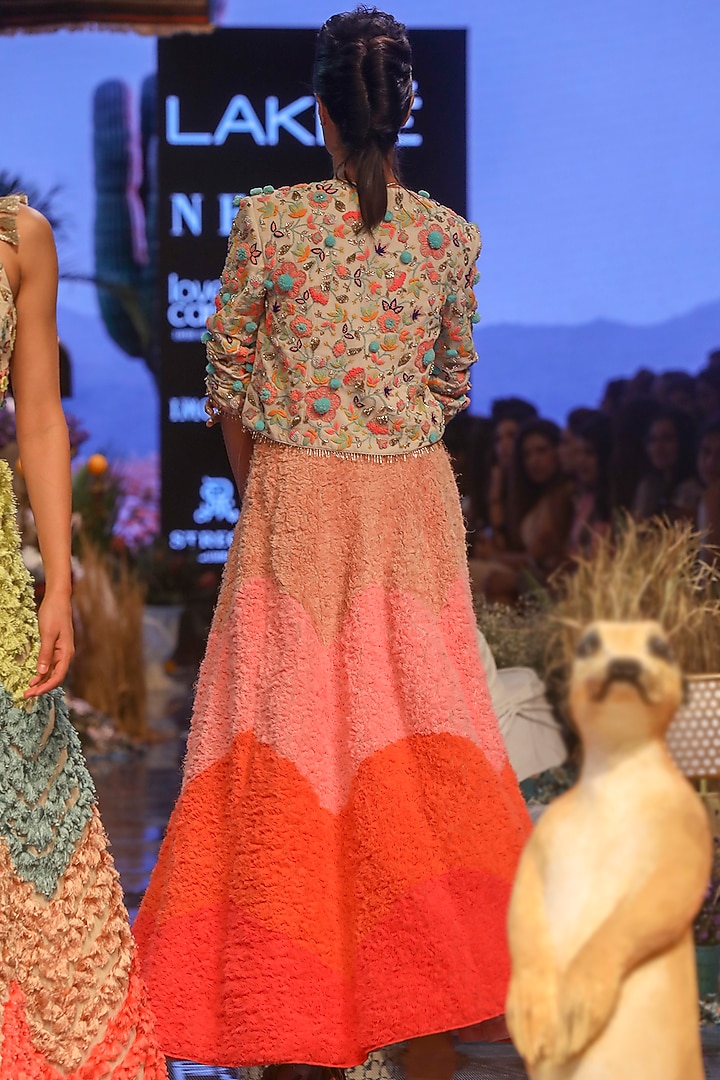 Chalk White & Neon Pink Embroidered Jacket Bridal Lehenga Set by Payal Singhal at Pernia's Pop Up Shop