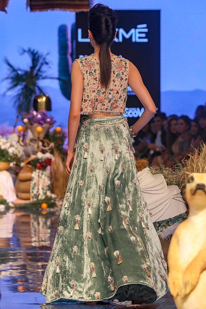 Periwinkle Blue Embroidered Jacket Wedding Lehenga Set by Payal Singhal at Pernia's Pop Up Shop