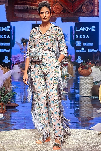 Pink Ikat Printed Jumpsuit by Payal Singhal at Pernia's Pop Up Shop