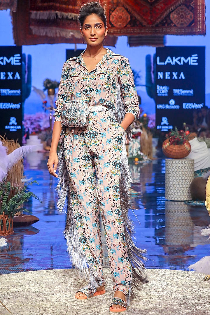 Pink Ikat Printed Jumpsuit by Payal Singhal at Pernia's Pop Up Shop