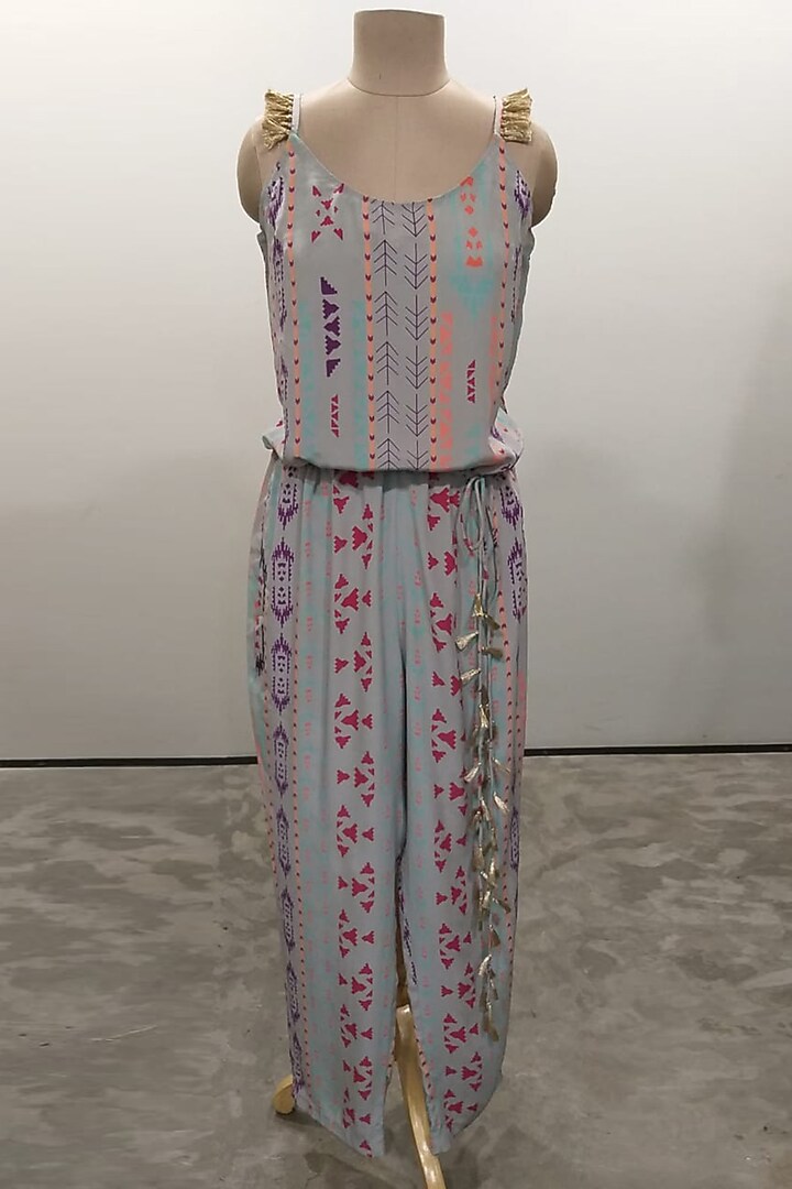 Grey Ikat Printed Jumpsuit by PS Pret by Payal Singhal at Pernia's Pop Up Shop