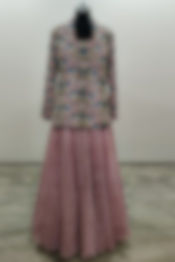 Pink Printed Jacket Lehenga Set by Payal Singhal