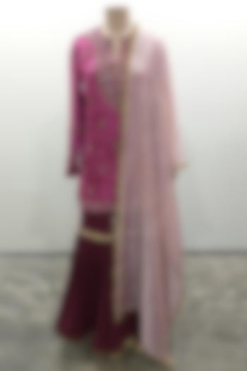 Cranberry Embroidered Sharara Set by Payal Singhal