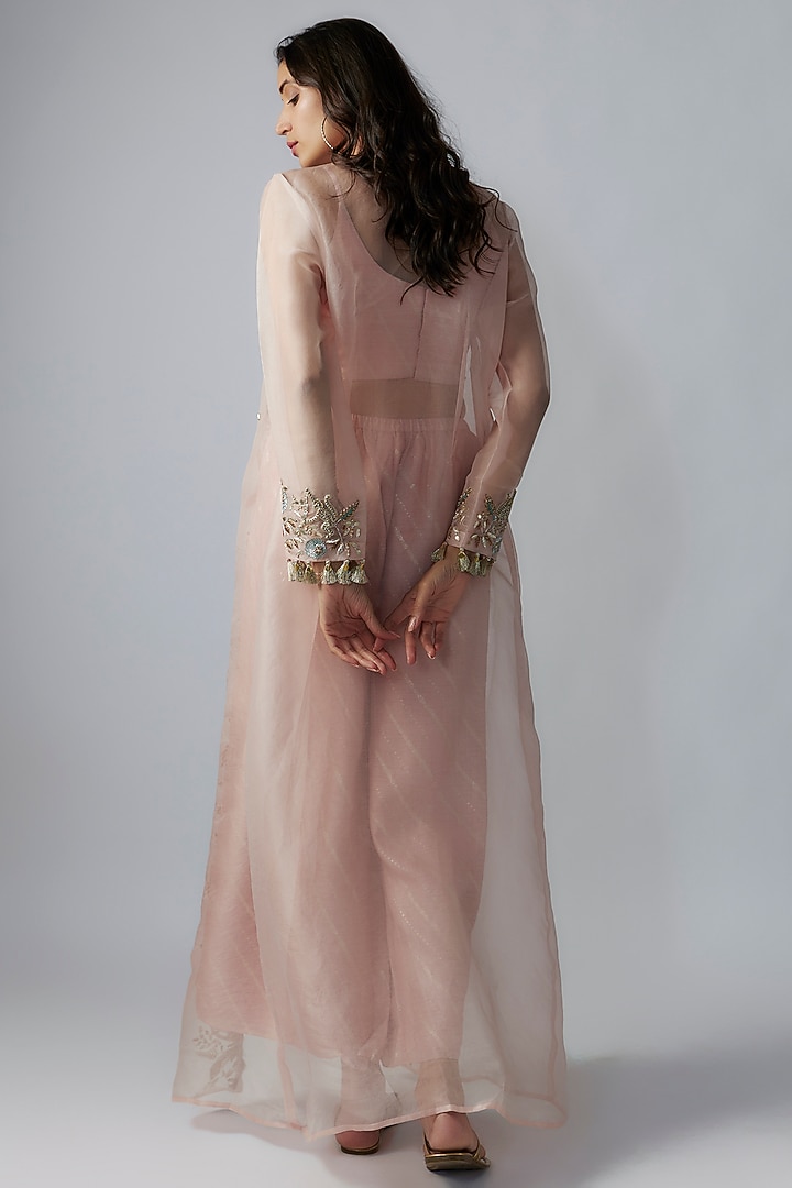 Pink Organza Hand Embroidered Jacket Set by Payal Singhal at Pernia's Pop Up Shop