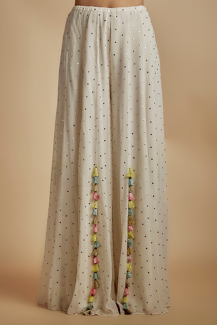 Ivory Georgette Stone Embroidered Wedding Sharara Set by Payal Singhal at Pernia's Pop Up Shop