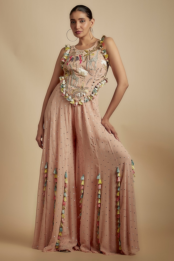 Pink Georgette Stone Embroidered Sharara Set by Payal Singhal at Pernia's Pop Up Shop