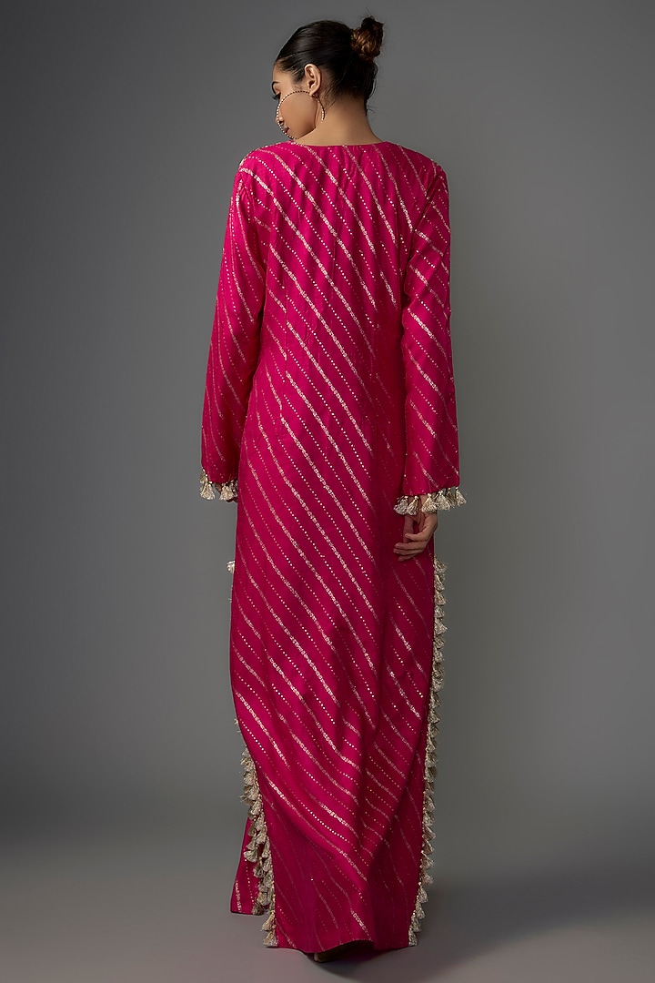 Hot Pink Dola Silk Embroidered Kaftan by Payal Singhal at Pernia's Pop Up Shop