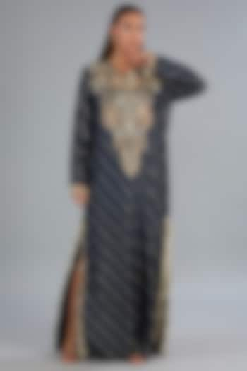 Navy Blue Dola Silk Embroidered Kaftan by Payal Singhal at Pernia's Pop Up Shop