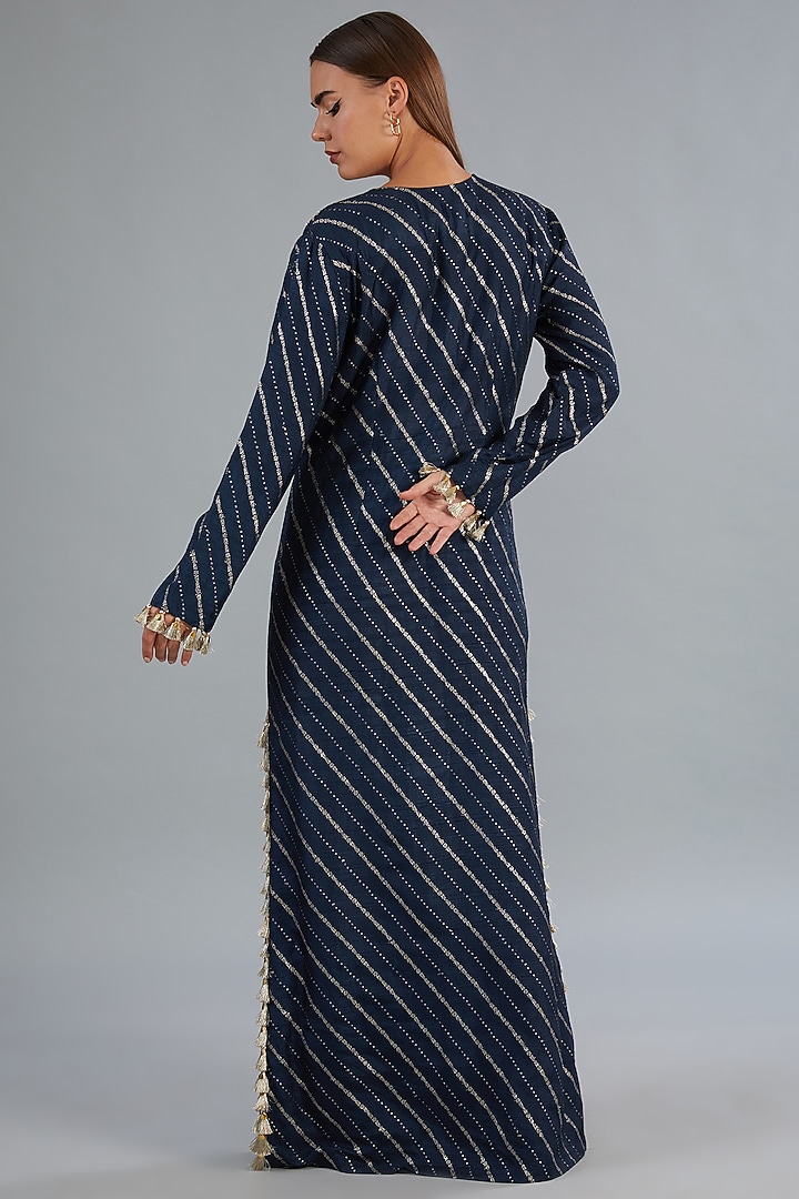 Navy Blue Dola Silk Embroidered Kaftan by Payal Singhal at Pernia's Pop Up Shop