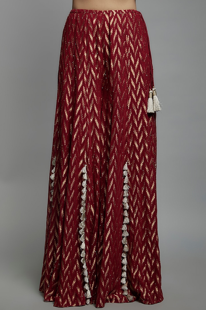 Maroon Banarasi Georgette Wedding Sharara Set by Payal Singhal at Pernia's Pop Up Shop