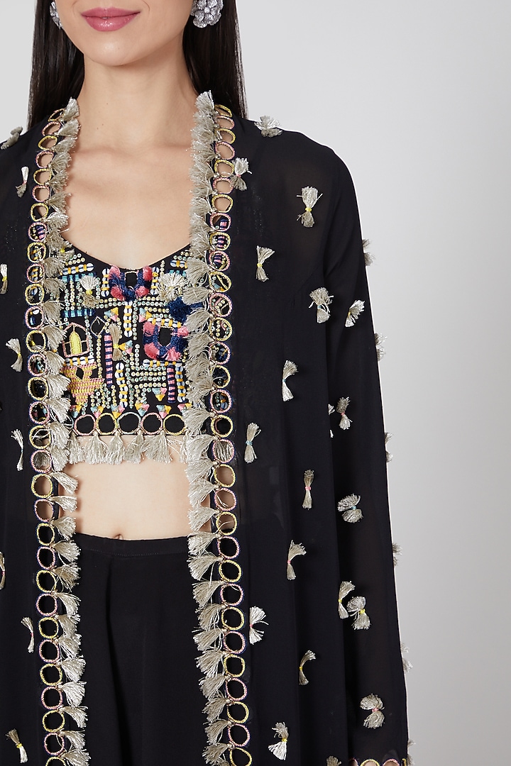 Black Embroidered Jacket Set by Payal Singhal at Pernia's Pop Up Shop