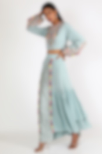 Pale Blue Embroidered Skirt Set by Payal Singhal