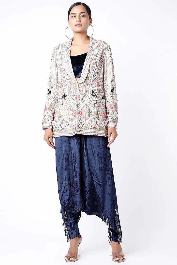 Chalk White Embroidered Jacket Set by Payal Singhal at Pernia's Pop Up Shop
