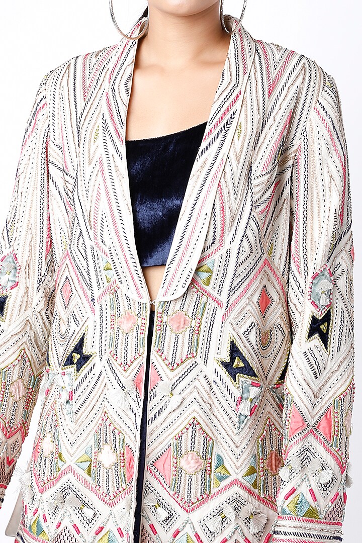 Chalk White Embroidered Jacket Set by Payal Singhal at Pernia's Pop Up Shop