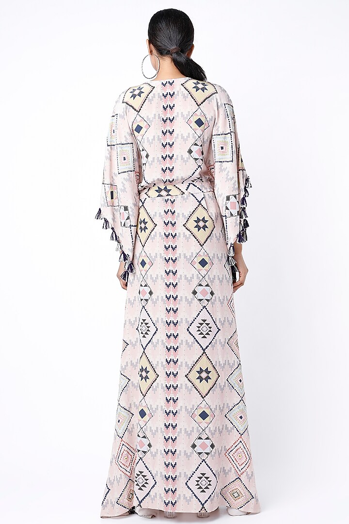 Blush Pink Printed Kaftan With Belt by Payal Singhal at Pernia's Pop Up Shop