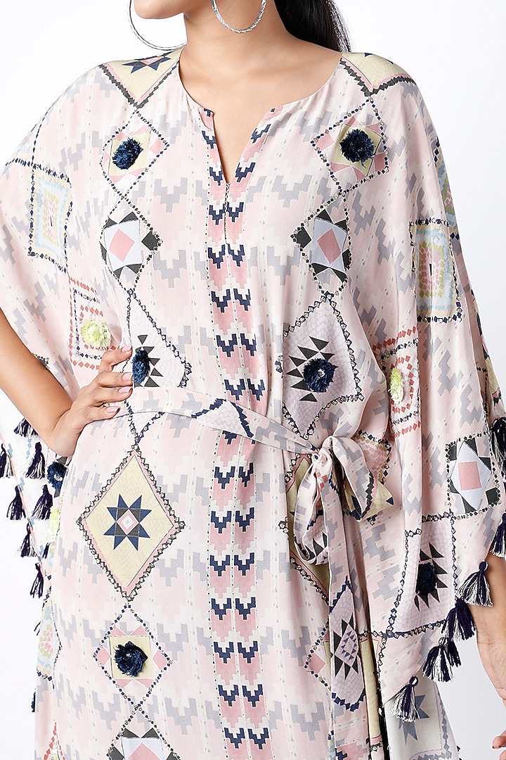 Blush Pink Printed Kaftan With Belt by Payal Singhal at Pernia's Pop Up Shop