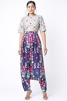Purple Printed Low-Crotch Pant Set by Payal Singhal-PANT SUITS & CO-ORD SETS