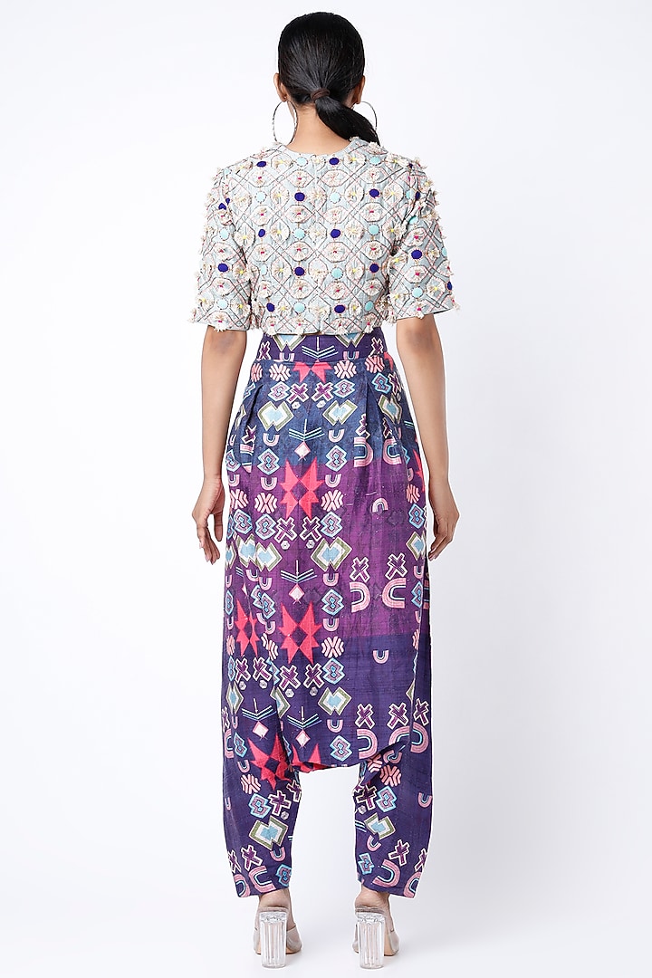Purple Printed Low-Crotch Pant Set by Payal Singhal at Pernia's Pop Up Shop