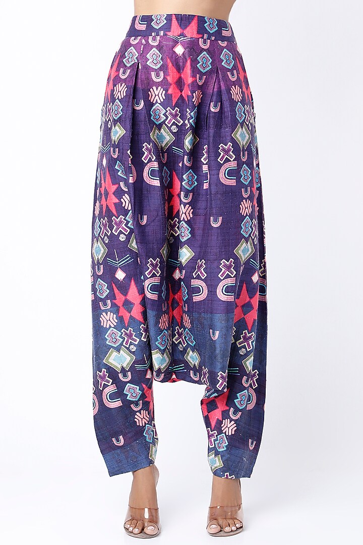 Purple Printed Low-Crotch Pant Set by Payal Singhal at Pernia's Pop Up Shop