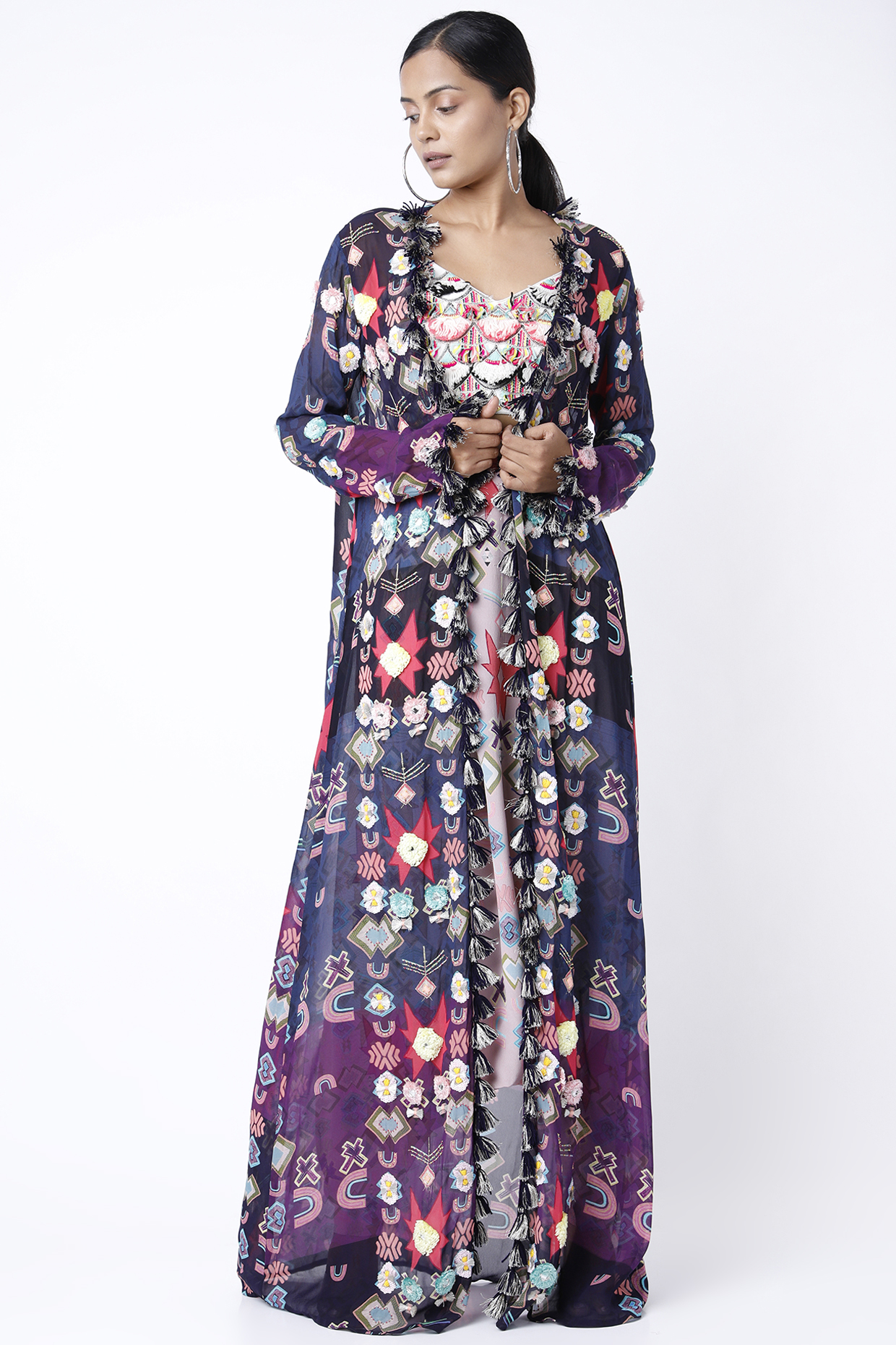 Purple Printed Duster Jacket Set by Payal Singhal at Pernia's Pop Up Shop