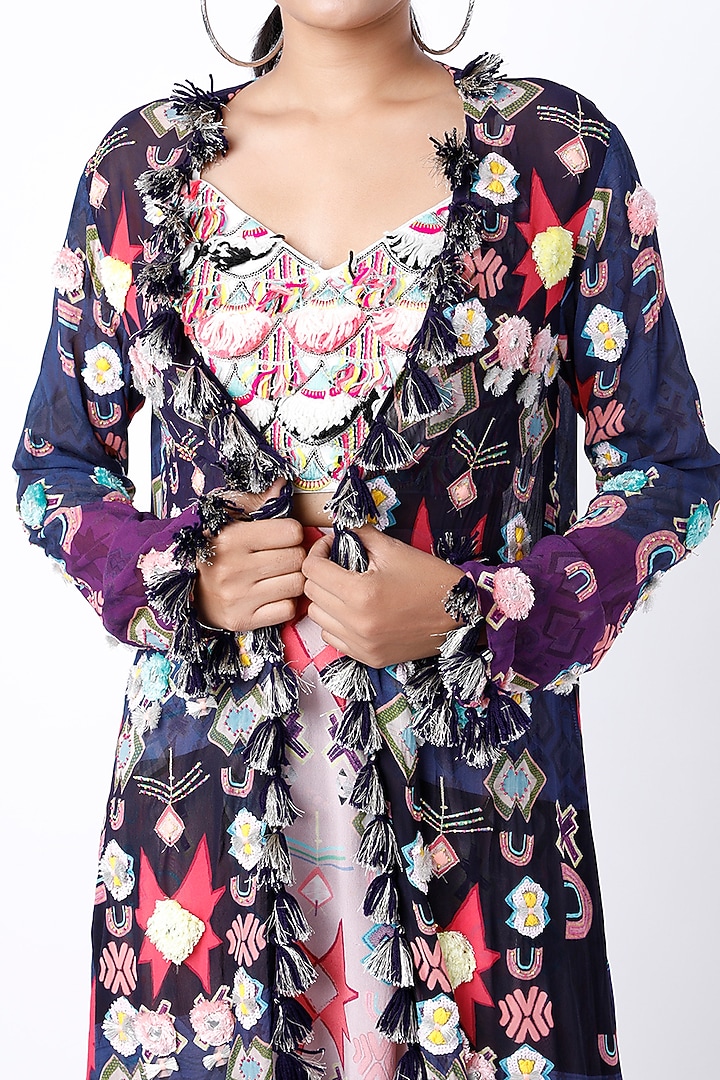 Purple Printed Duster Jacket Set by Payal Singhal at Pernia's Pop Up Shop