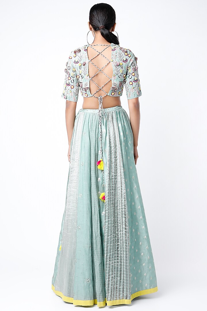 Pale Blue Dot Mukaish Georgette Wedding Lehenga Set by Payal Singhal at Pernia's Pop Up Shop