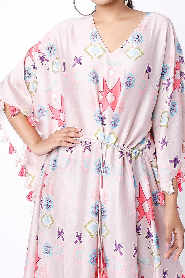 Pink Printed Kaftan With Belt by PS Pret by Payal Singhal at Pernia's Pop Up Shop