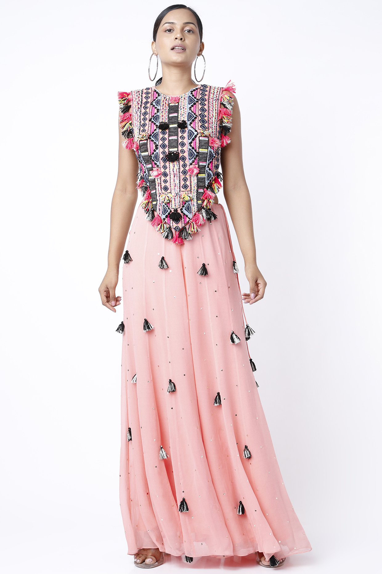 Coral Mukaish Georgette Wedding Sharara Set by Payal Singhal at Pernia's Pop Up Shop