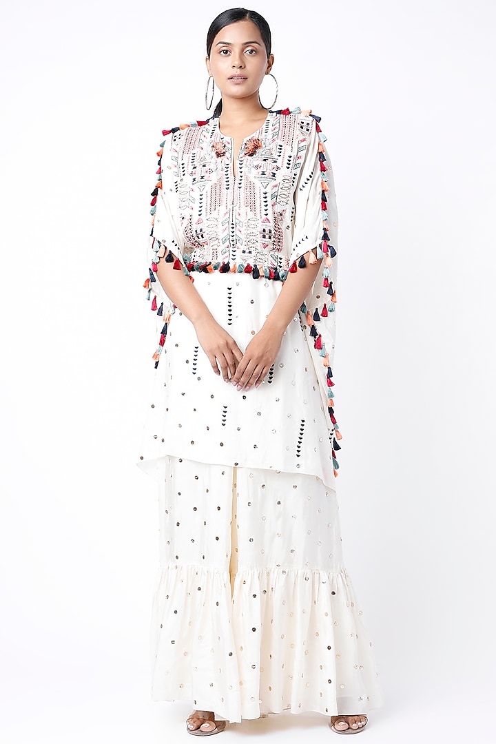 Off White Dot Mukaish Silk Palazzo Pant Set by Payal Singhal at Pernia's Pop Up Shop