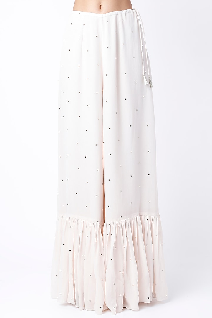 Chalk White Dot Mukaish Georgette Bridal Sharara Set by Payal Singhal at Pernia's Pop Up Shop