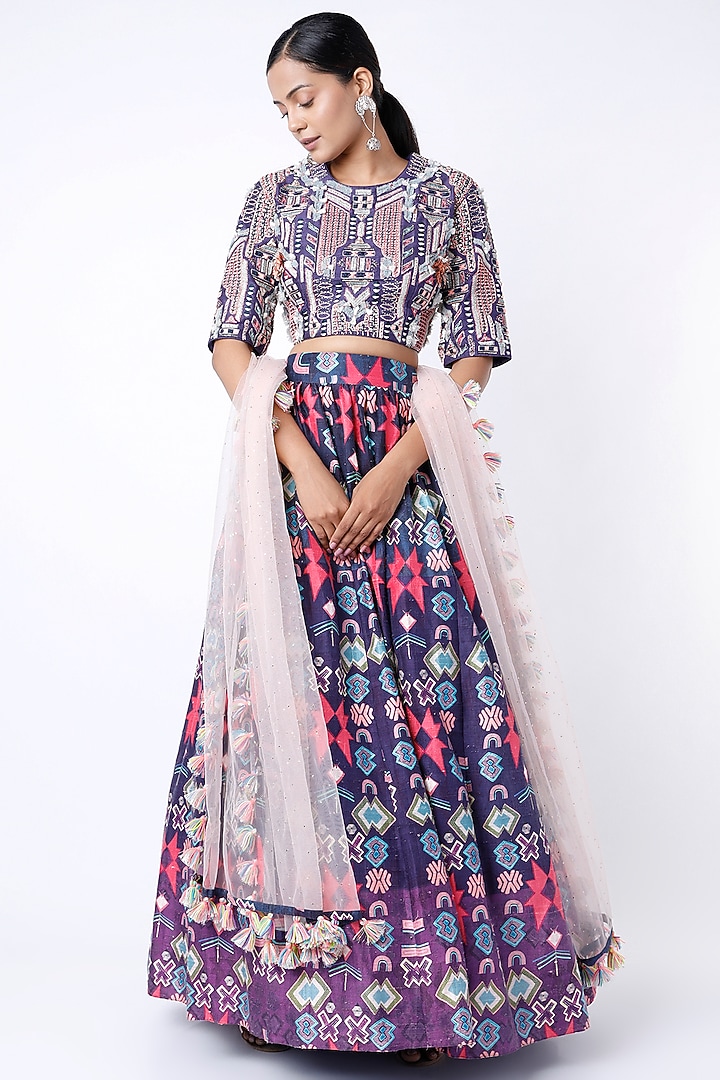 Purple Printed Wedding Lehenga Set by Payal Singhal at Pernia's Pop Up Shop