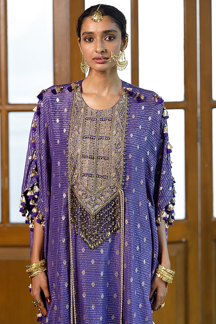 Purple Dola Silk Diamond Embroidered Kaftan Set by Payal Singhal at Pernia's Pop Up Shop
