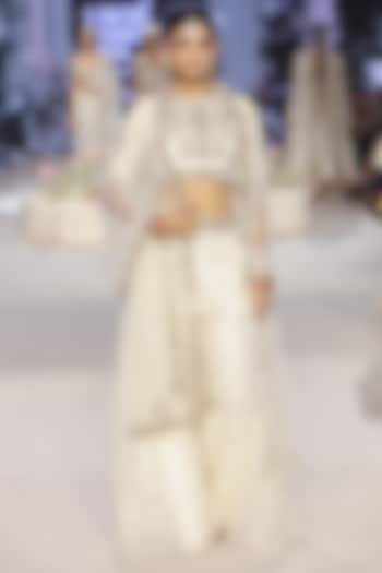 Off-White Mukaish Organza Embroidered Bridal Sharara Set by Payal Singhal at Pernia's Pop Up Shop