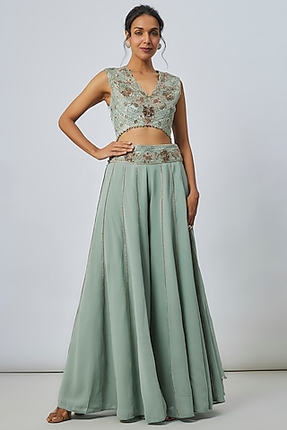Seafoam Georgette Embroidered Sharara Set by Payal Singhal