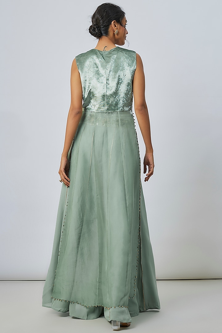 Seafoam Georgette Embroidered Wedding Sharara Set by Payal Singhal at Pernia's Pop Up Shop