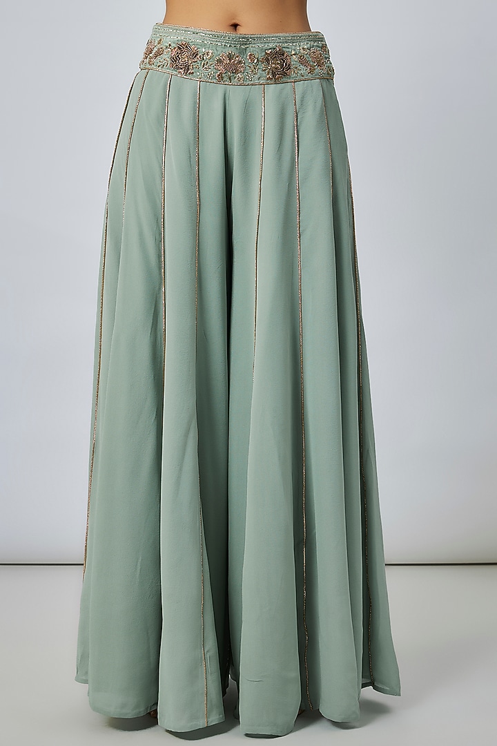 Seafoam Georgette Embroidered Wedding Sharara Set by Payal Singhal at Pernia's Pop Up Shop