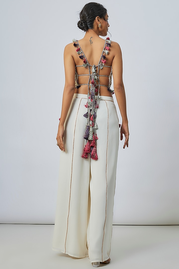 Off-White Georgette Wedding Sharara Set by Payal Singhal at Pernia's Pop Up Shop