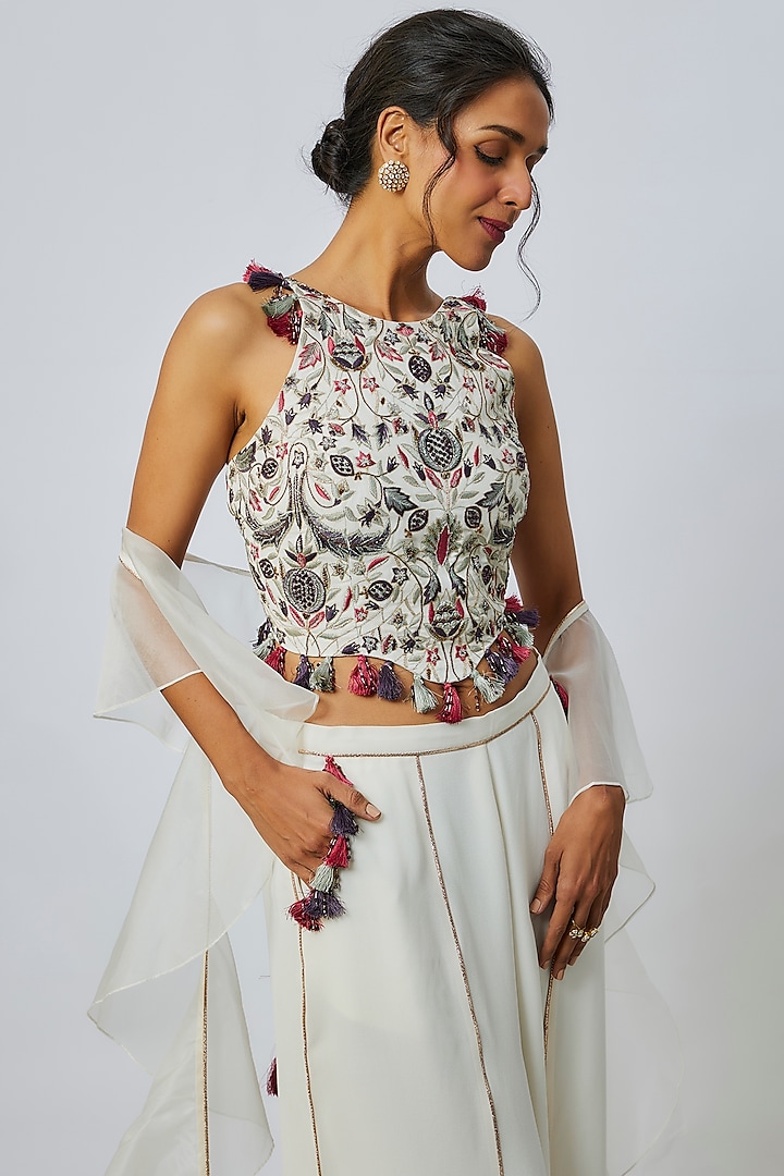 Off-White Georgette Wedding Sharara Set by Payal Singhal at Pernia's Pop Up Shop