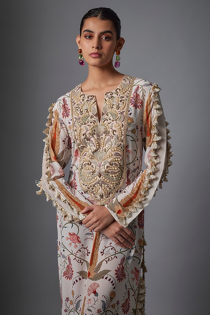 Cream Ochre Crepe Forest Digital Printed Beyza Kaftan by Payal Singhal at Pernia's Pop Up Shop