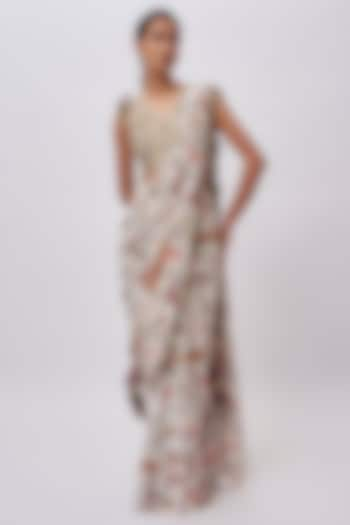 Cream Crepe Printed Pre-Stitched Saree Set by Payal Singhal at Pernia's Pop Up Shop