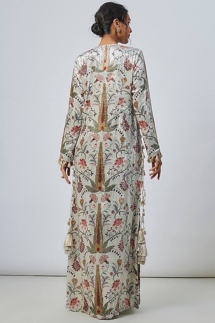 Ochre Velvet Embroidered & Printed Kaftan by Payal Singhal at Pernia's Pop Up Shop