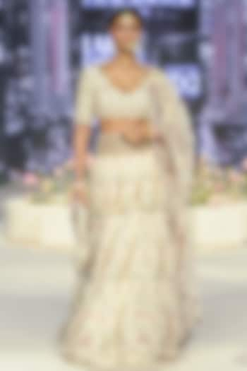 Cream Organza Printed & Embroidered Bridal Lehenga Set by Payal Singhal at Pernia's Pop Up Shop