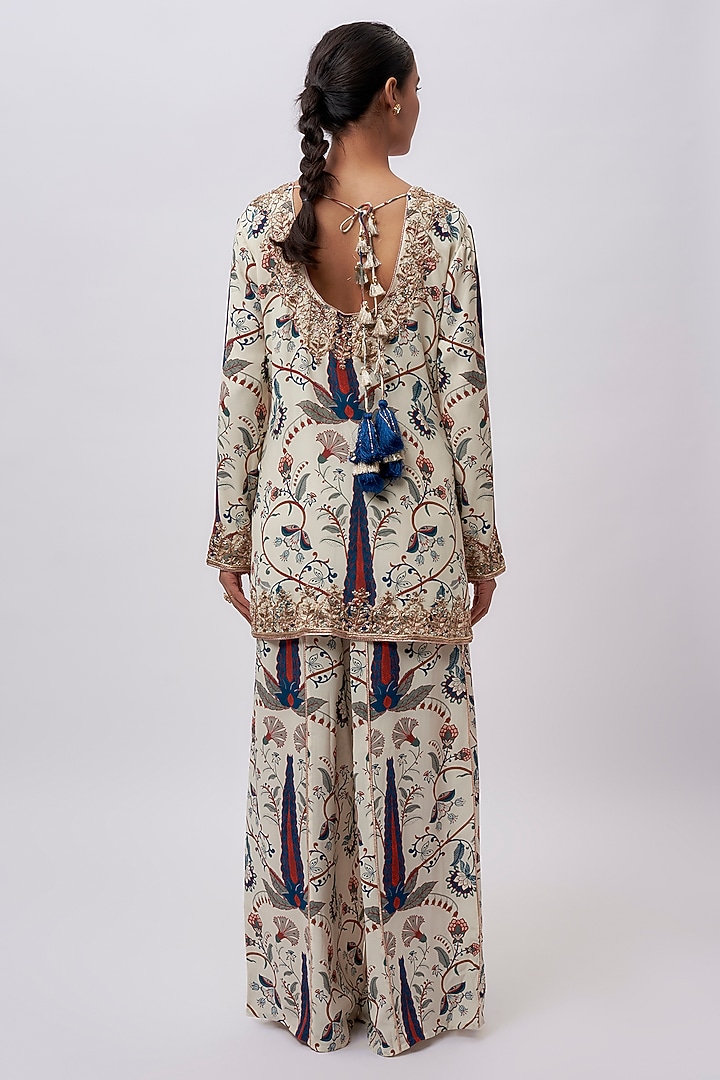 Blue Crepe Printed Bridal Sharara Set by Payal Singhal at Pernia's Pop Up Shop