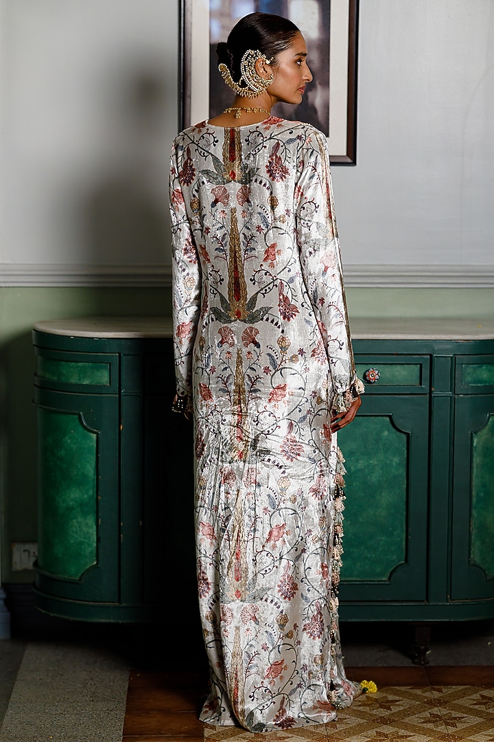 Ochre Velvet Printed & Embroidered Kaftan by Payal Singhal at Pernia's Pop Up Shop