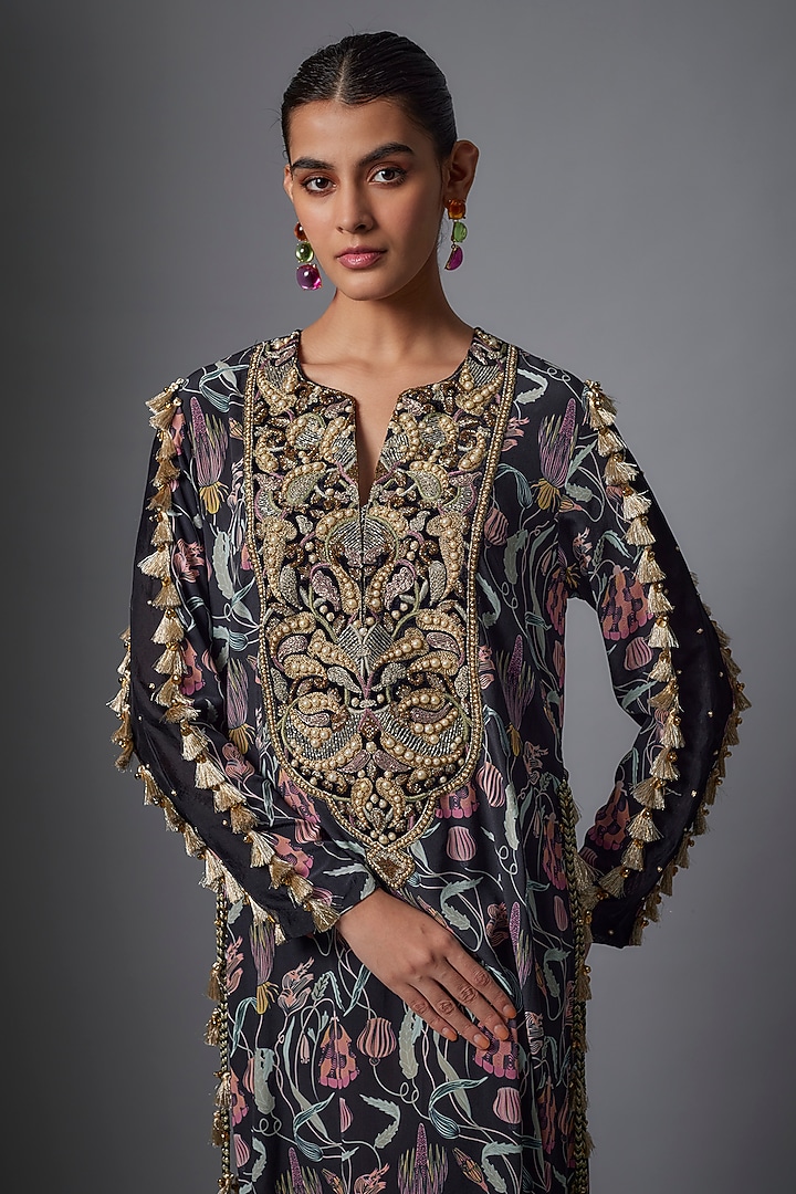 Black Crepe Forest Digital Printed Beyza Kaftan by Payal Singhal at Pernia's Pop Up Shop